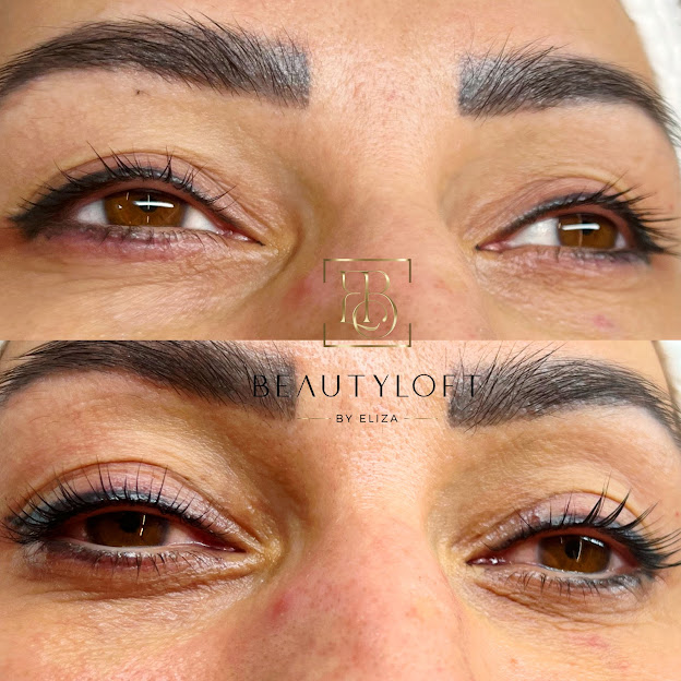 Vorher-Nachher-Vergleich Wimpernlifting und Augenbrauen